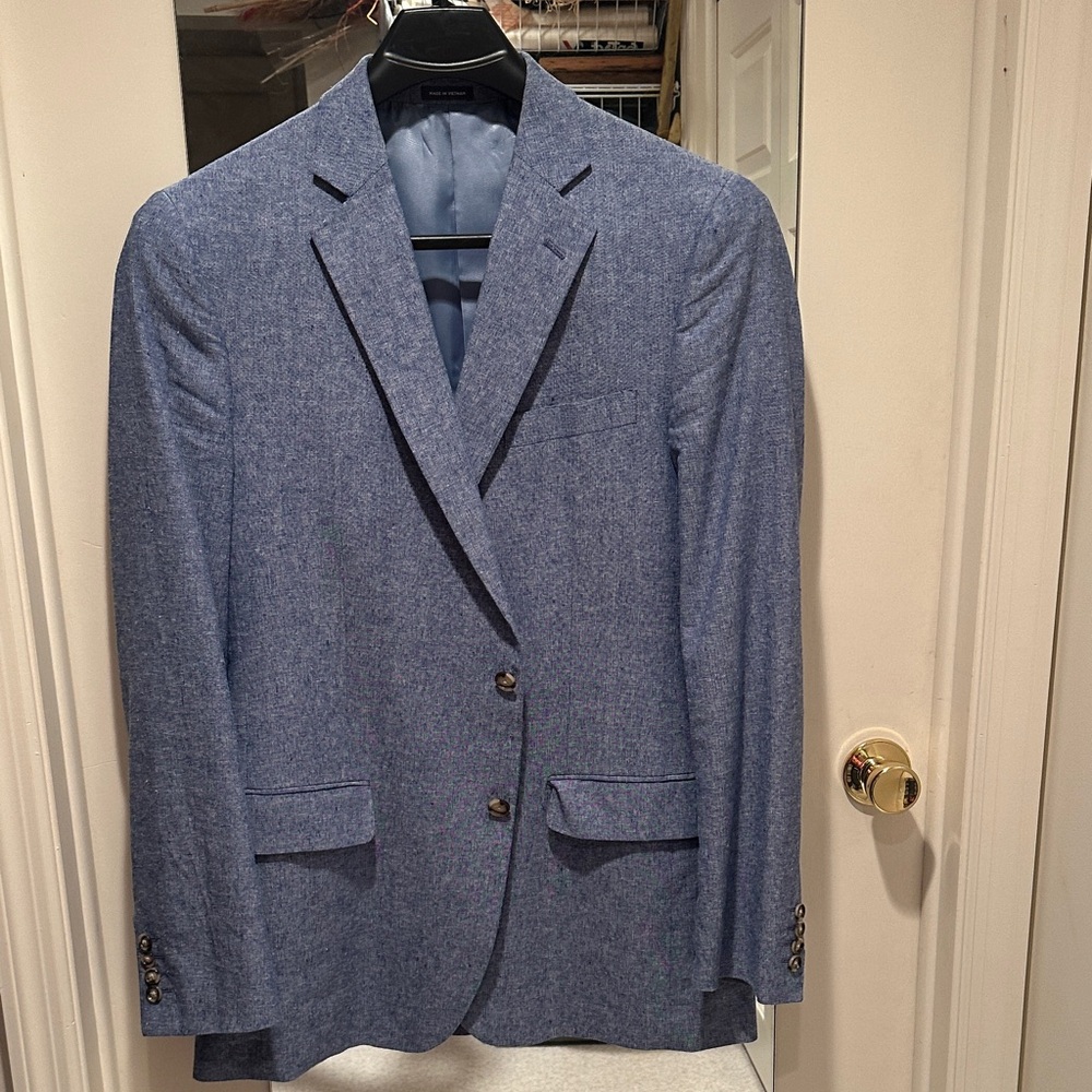 Stafford Men's Heathered Blue Spring Linen-Blend Sport Coat